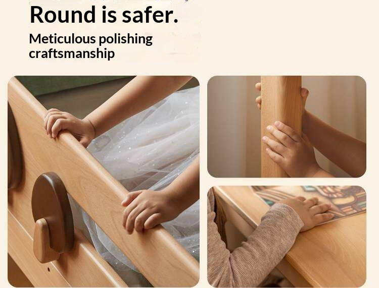 Beech Solid Wood Children's Loft Bed with Table Under Bed