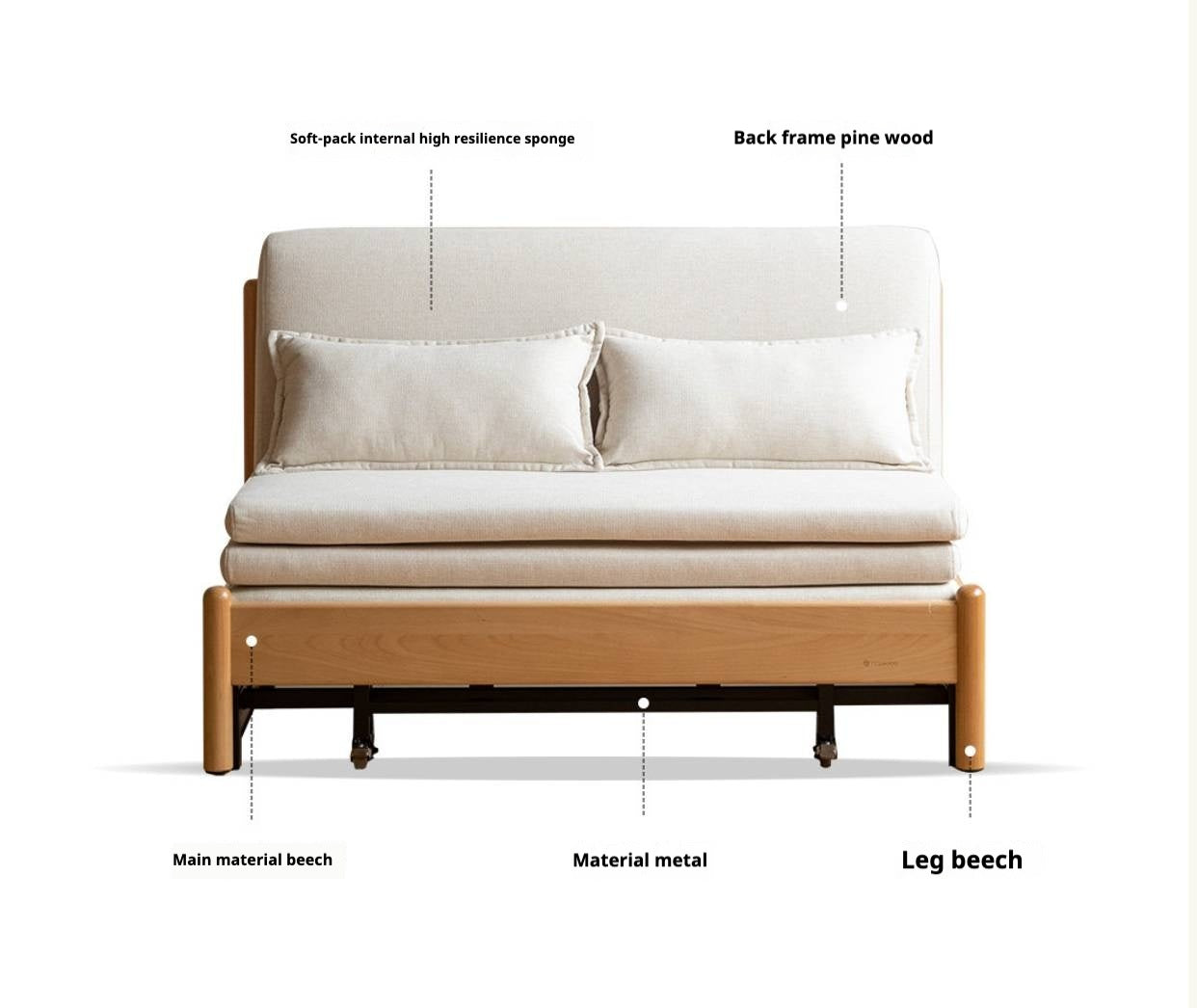 Beech Solid Wood Minimalist Pull-Out Sofa Bed