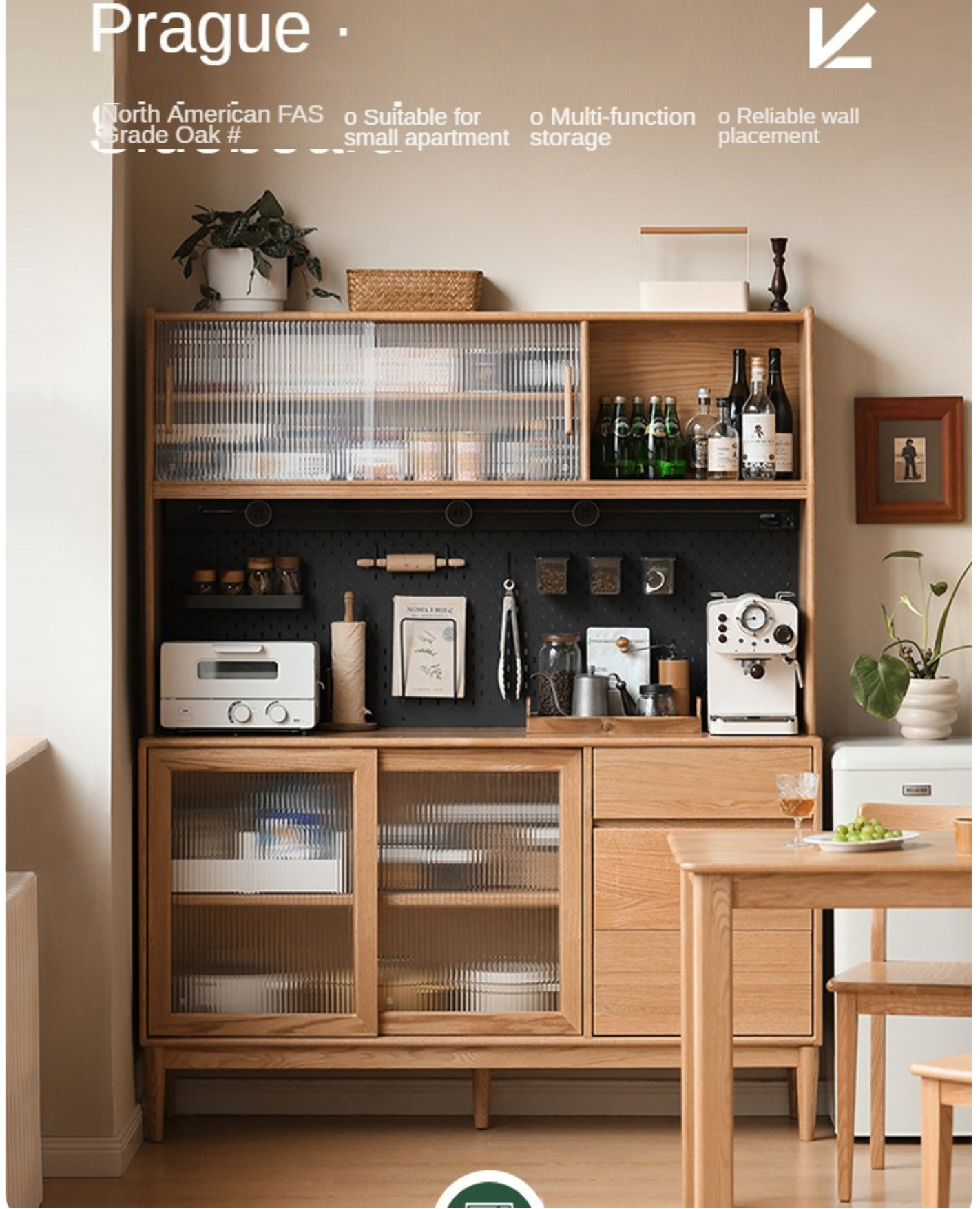 Oak Solid Wood Modern Dining Sideboard Against The Wall