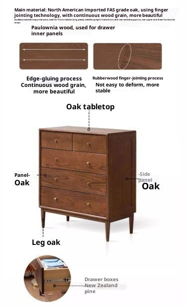 Oak, Solid Rubberwood Modern Minimalist Chest of Drawers