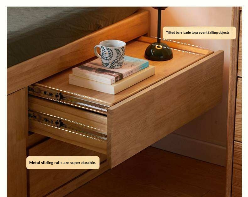 Rubberwood Solid Wood Low Platform Storage Bed with Side Drawers