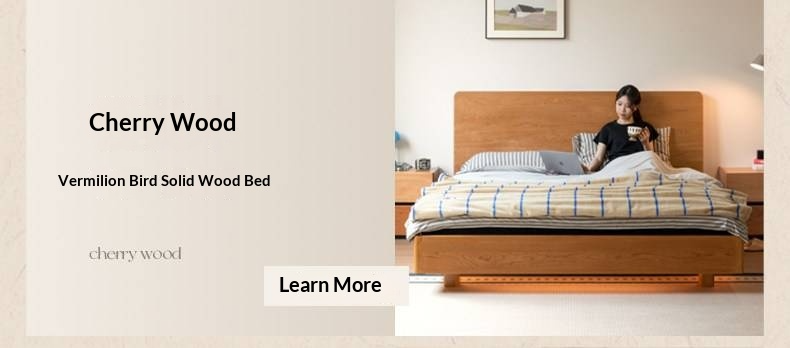 Ash Solid Wood Bed — Modern Minimalist Large Slab Design with Luminous Features