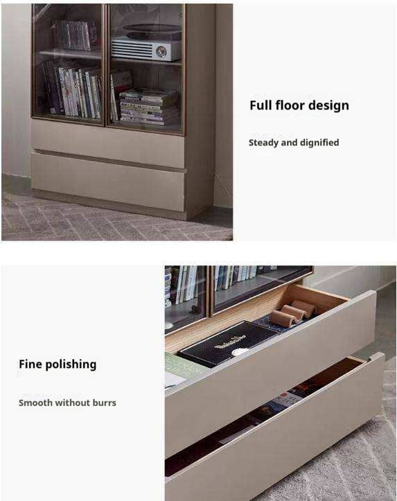 Solid RubberWood Combination Bookcase, Glass Door Cabinet