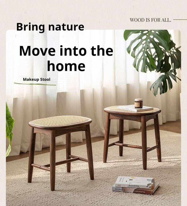 Black Walnut, Oak Solid Wood Modern Makeup Stool