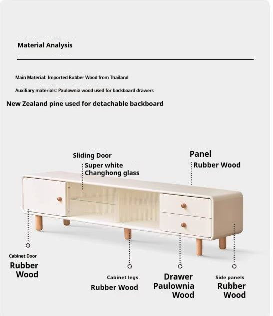 Solid Rubberwood White Floor TV Cabinet.
