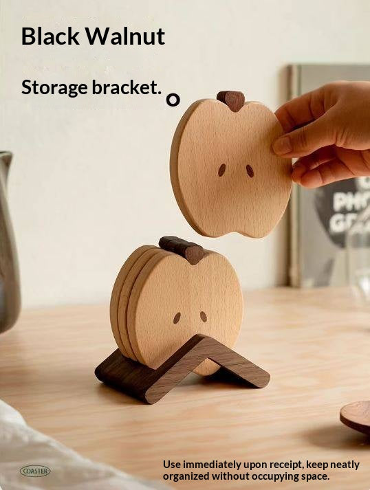 Black Walnut, Beech Solid Wood Creative Apple Shaped Coaster
