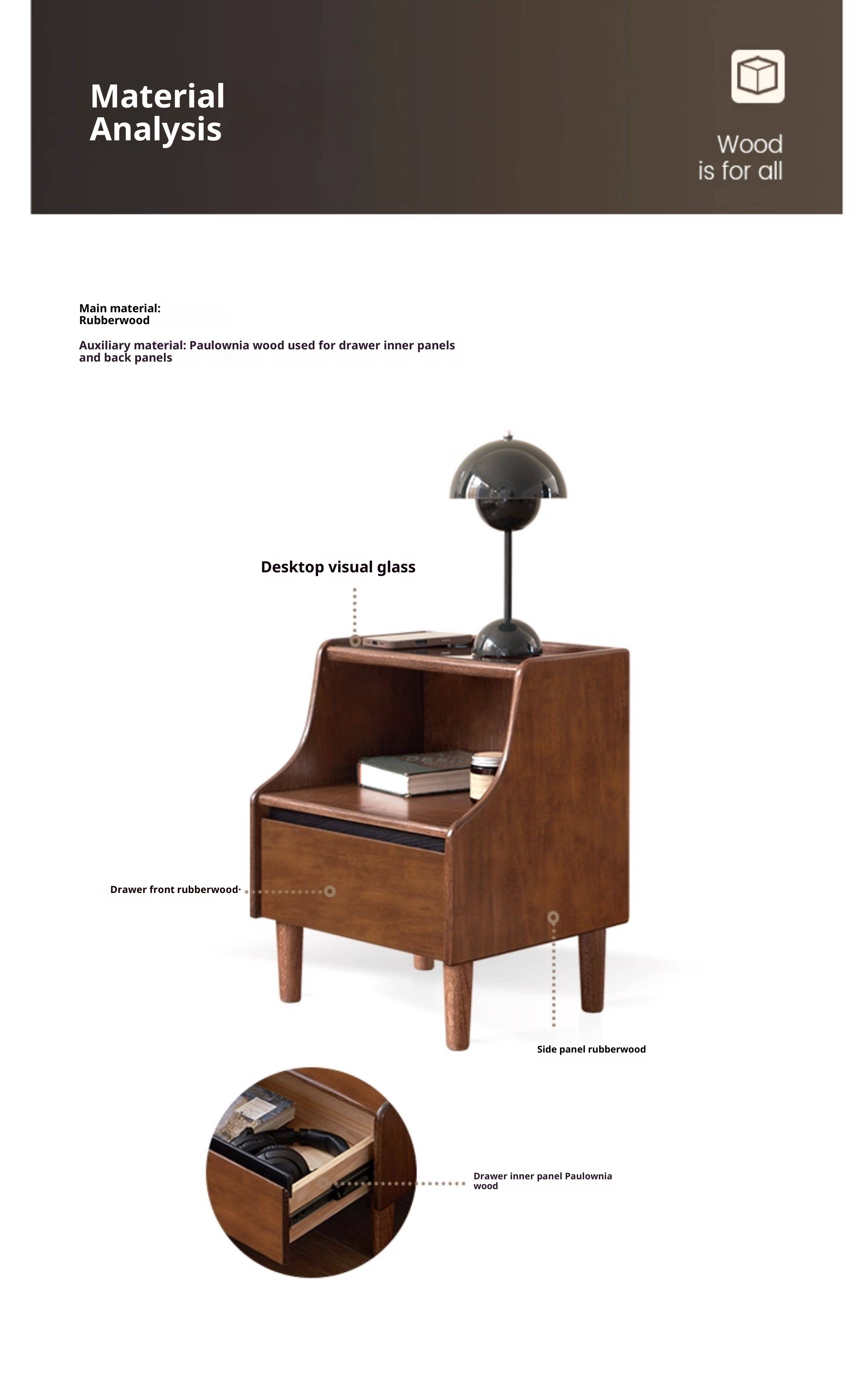 Solid Rubberwood, Oak Solid Wood Nightstand