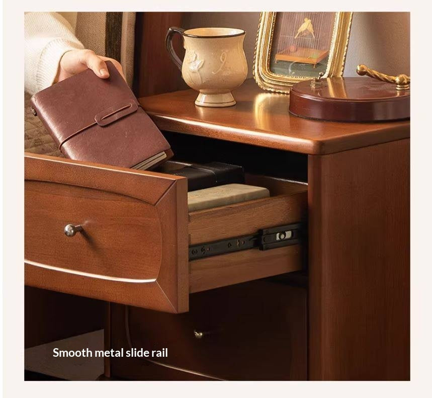 Black Walnut, Poplar Solid Wood French Retro Style Nightstand