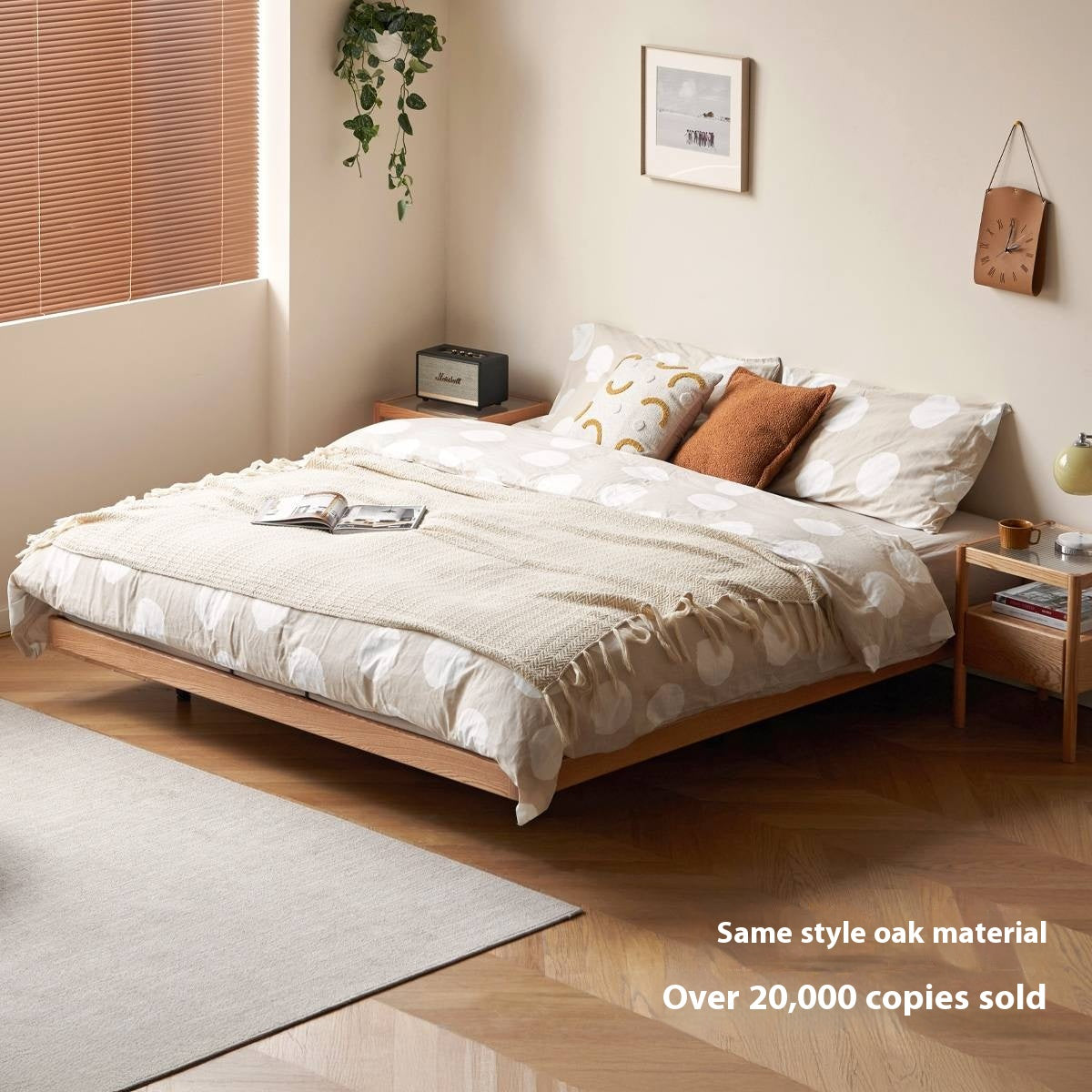Rubberwood Solid Wood Japanese Style Suspended Platform Bed, Headboard-Free Bed