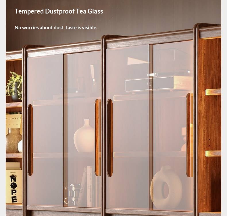 Black Walnut Solid Wood Combination Bookcase with Floor Display and Luxury Storage