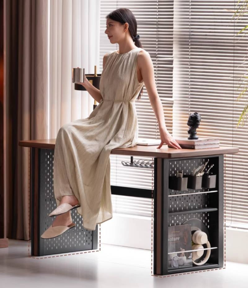 Black Walnut, Merbau Solid Wood Italian Light Luxury Computer Desk