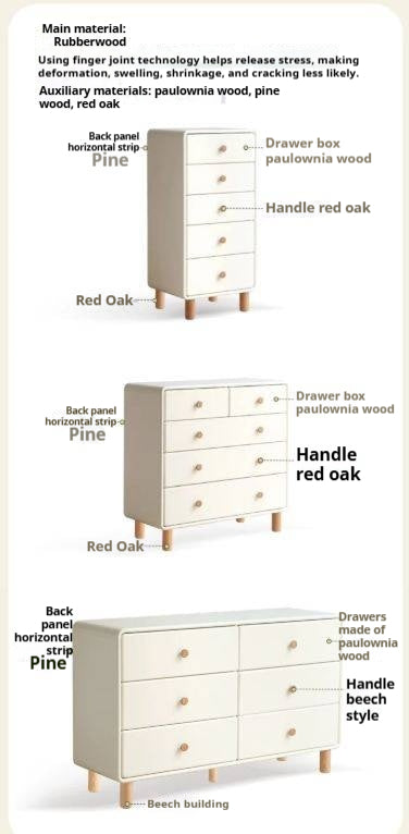 Solid Rubberwood Cream Style Chest of Drawers