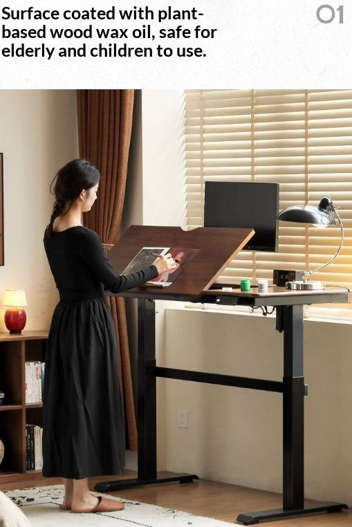 Black Walnut, Oak Solid Wood Light Luxury Style Electric Lift Table.