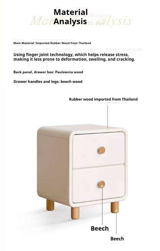 Solid Rubberwood Nightstand Cream Style White Cabinet.