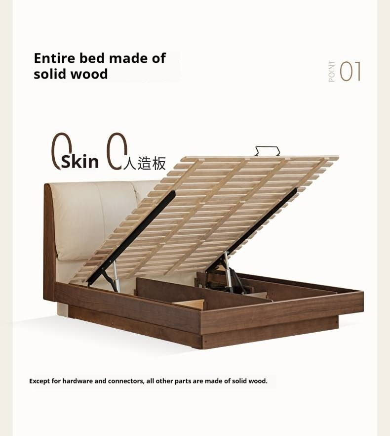 Black Walnut Solid Wood Italian Luxury Leather Bed