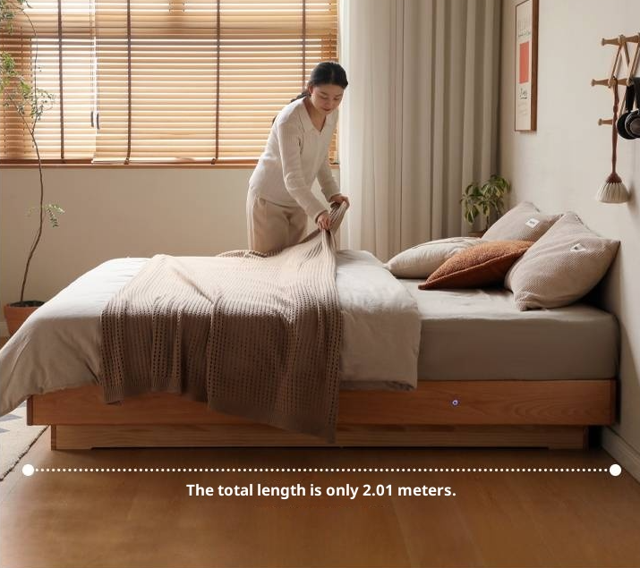 Cherry Solid Wood Floating Platform Box Bed, Headboard-Free Bed