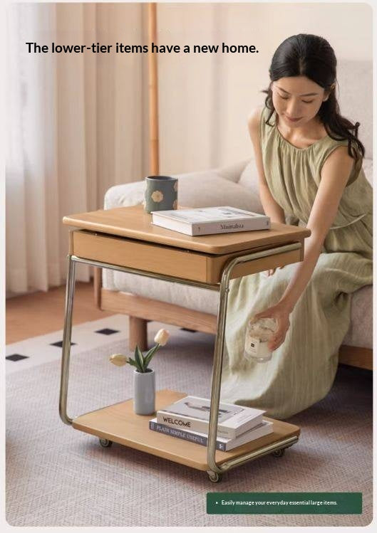 Beech Solid Wood C-Shaped Corner Side Table Modern Minimalist Style