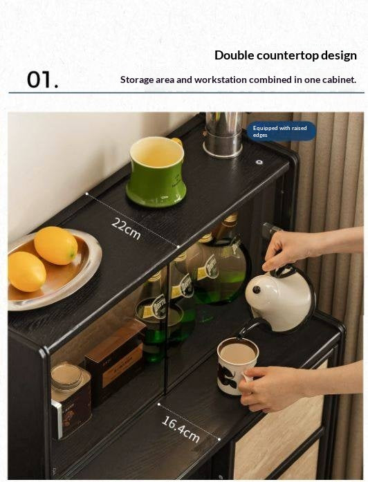 Oak Solid Wood Bauhaus Style Bar Cabinet with Sliding Doors
