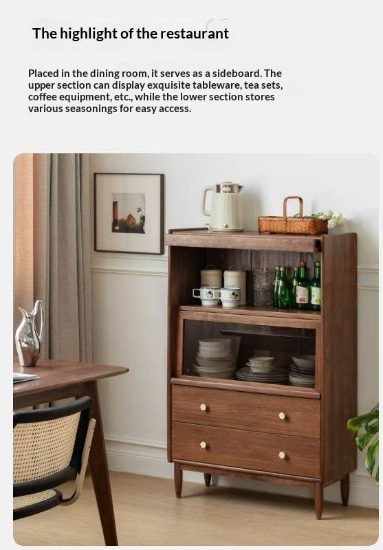 Sandalwood, Black Walnut, Oak Solid Wood Side Cabinet Flip Door LED Lights