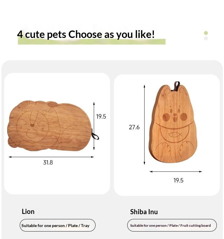 Cherry Solid Wood Pet-Shaped Cutting Board and Baby Food Plate