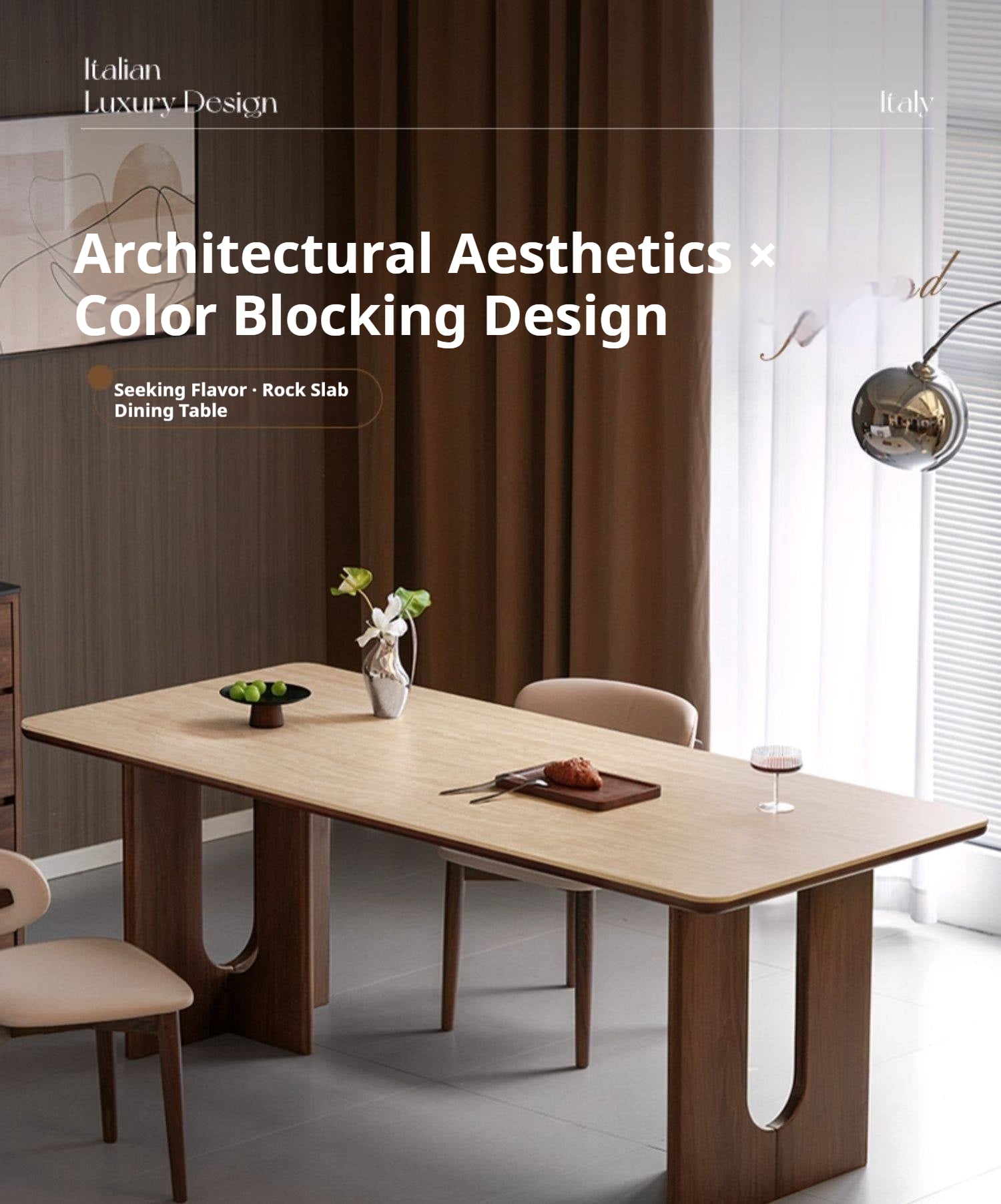 Black Walnut Solid Wood Light Luxury Style Rock Plate Dining Table