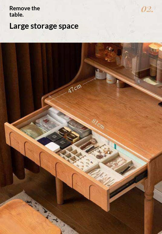 Cherry Solid Wood French Retro Vanity Table with Light