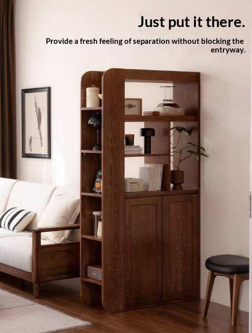 Ash Solid Wood Modern Divider Bookcase Cabinet with Storage