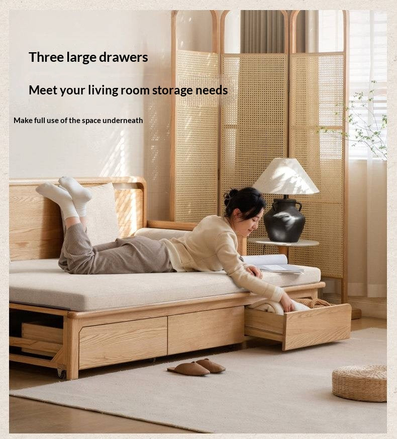 Oak Solid Wood Retractable Multifunctional Box Sofa Bed.