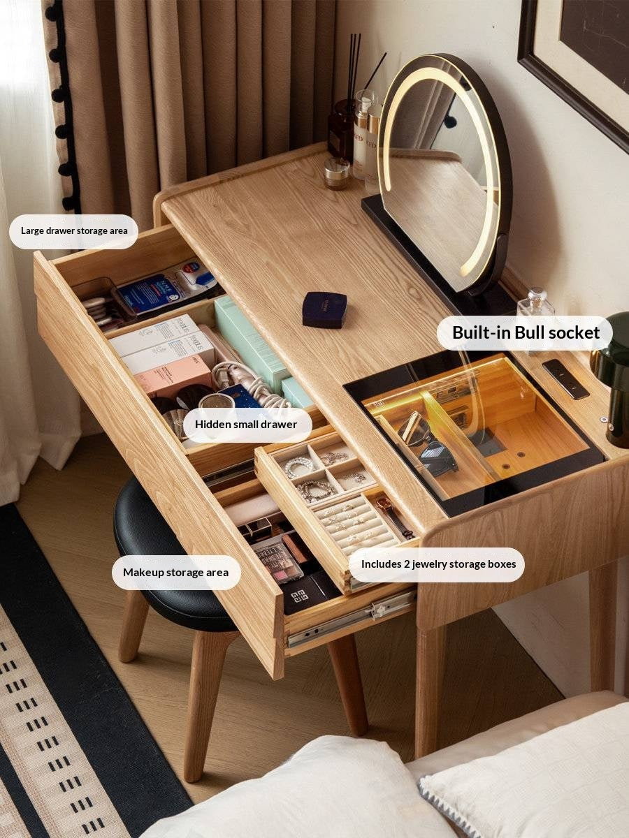 Oak Solid Wood Modern Minimalist Multifunctional Vanity Table