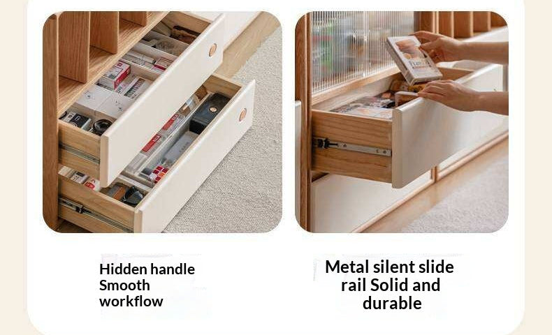 Oak, Beech Solid Wood Cream Style Module Combination Bookcase