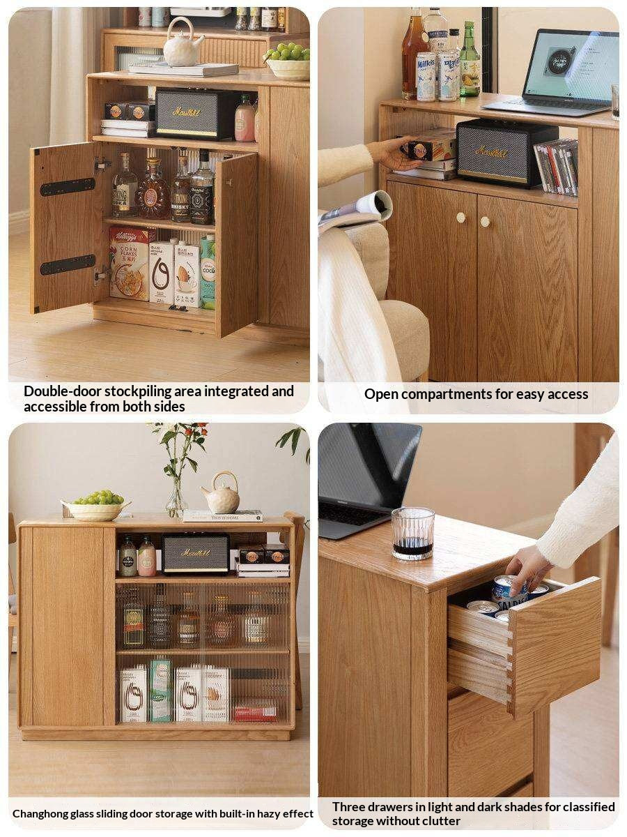 Oak Solid Wood, Solid RubberWood Nordic Modern Sideboard