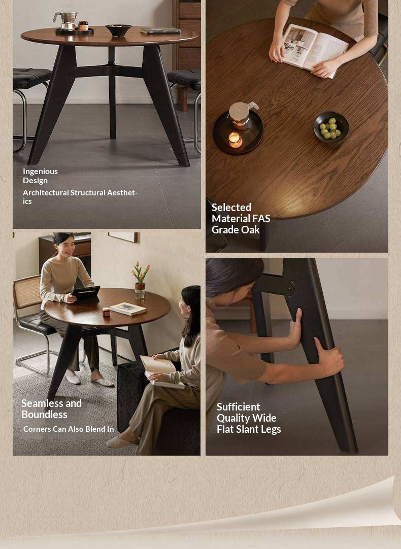 Oak Solid Wood Round Dining Table with Walnut-Stained Base
