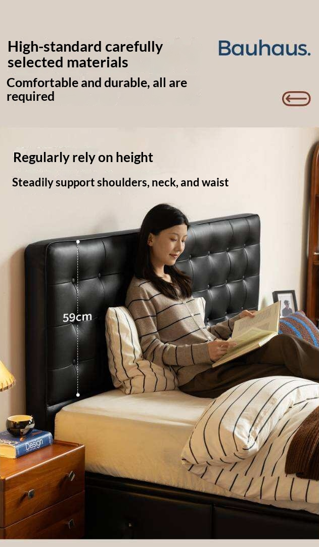 Genuine Leather Hydraulic Lift Storage Bed with Drawers