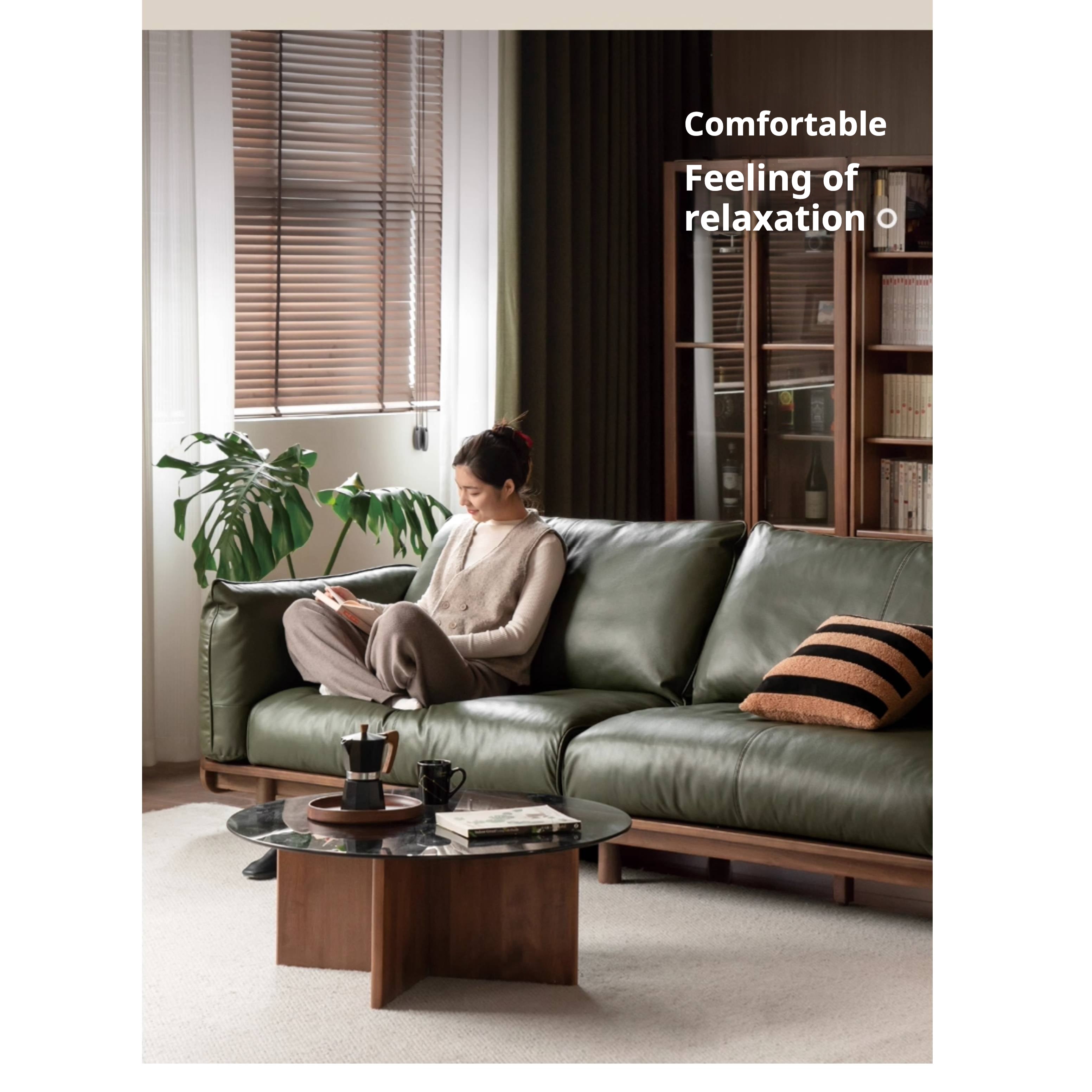 Black Walnut Solid Wood,Solid Sandalwood genuine leather, fabric Sofa-