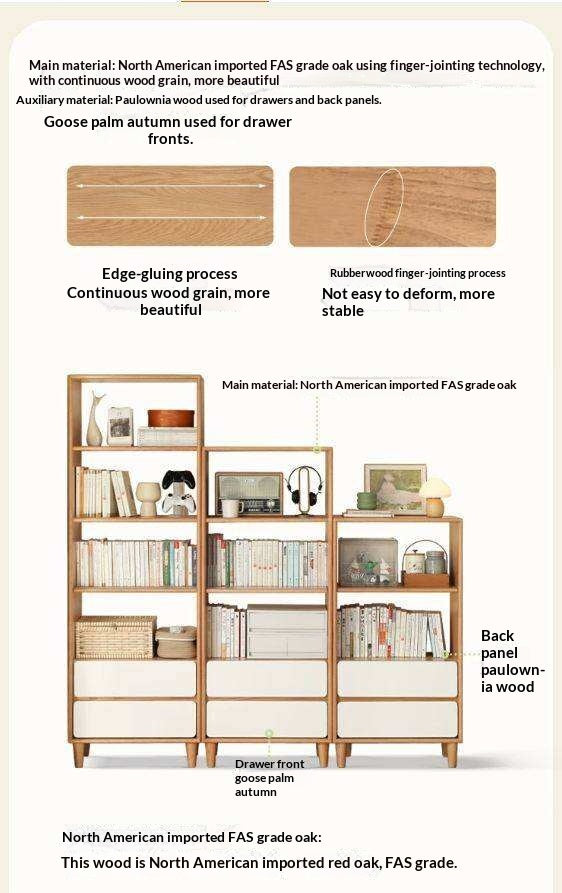 Oak, Solid Rubberwood Modern Storage Bookcase