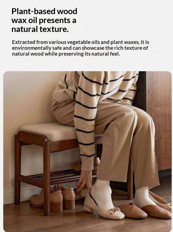Black Walnut Solid Wood Genuine leather, Fabrics Shoe Changing Stool