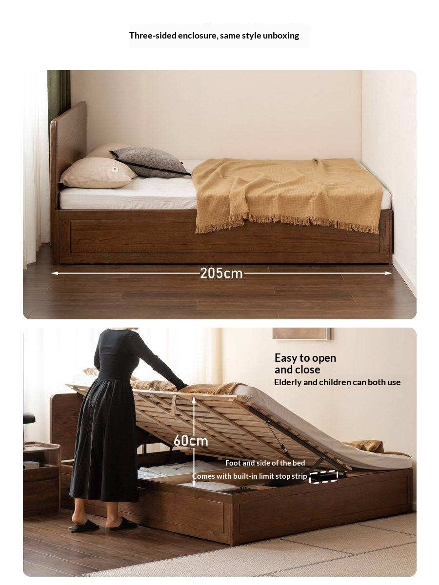 Oak Solid Wood Modern Simple Double Storage Box Bed