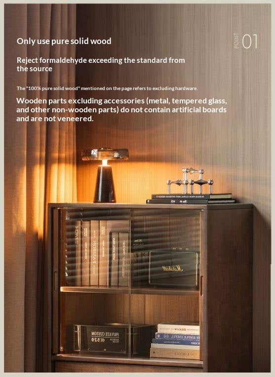 Sandalwood Solid Wood Tall Side Cabinet with Louvered Sliding Door and LED Lighting