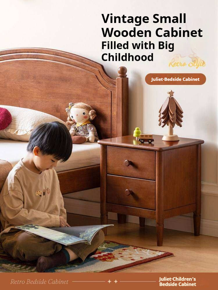 Solid Rubberwood American Retro Style Children's Nightstand
