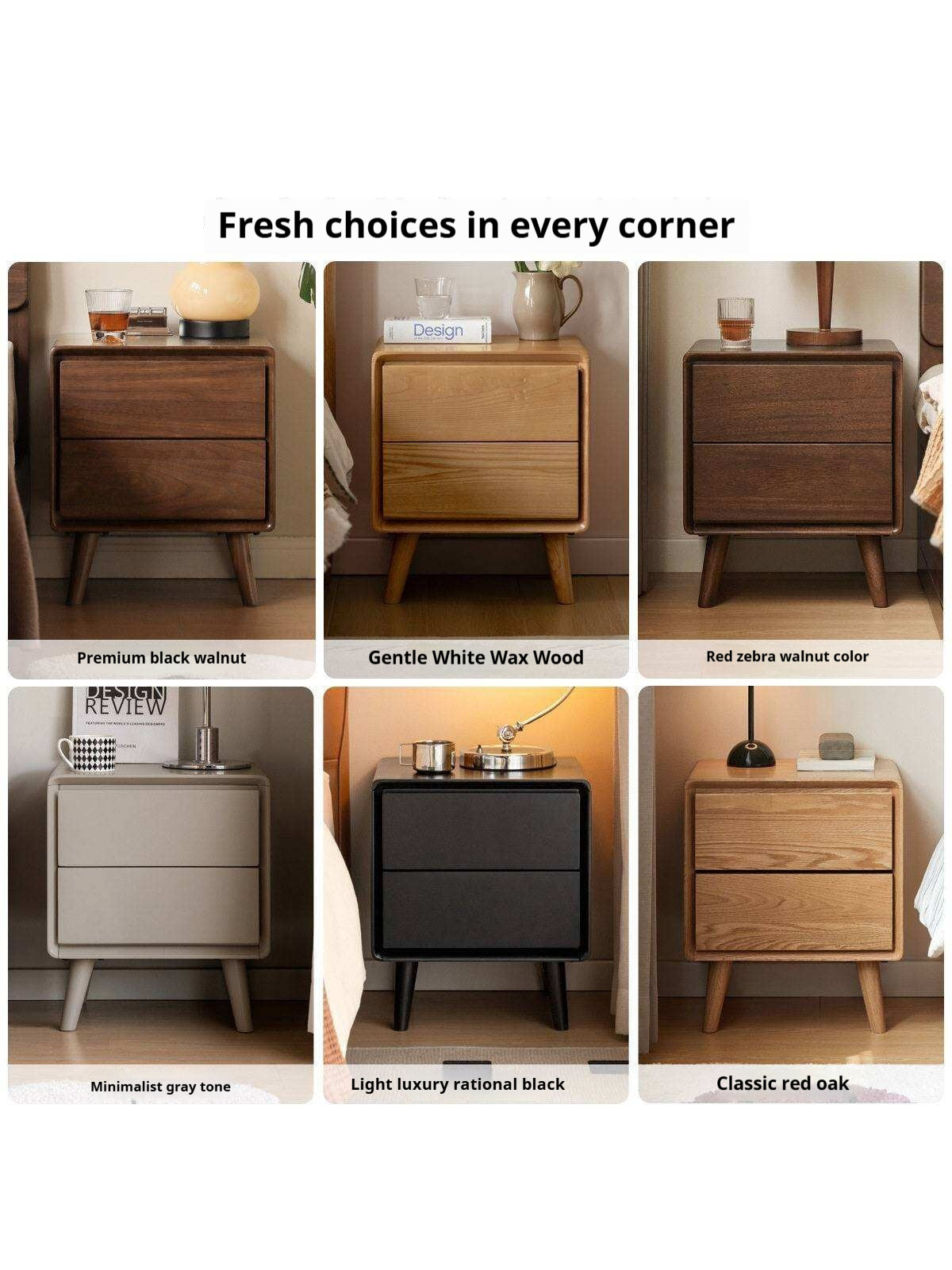 Black Walnut, South American Walnut, White Ash, Oak, Red Zebrawood Solid Wood Classic Nightstand.