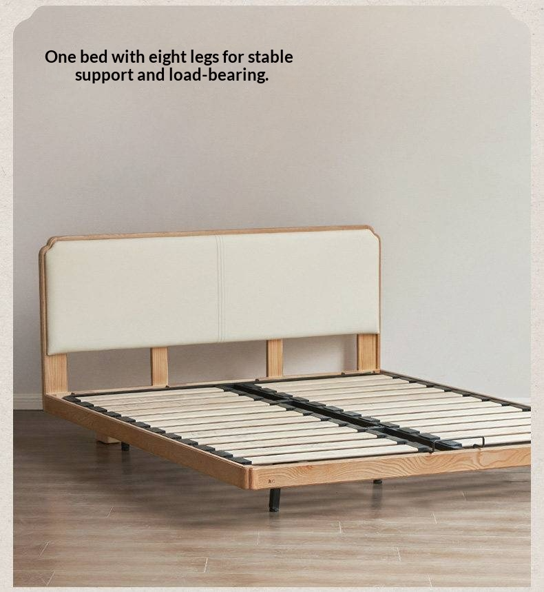 Oak Solid Wood Upholstered Bed — Modern Minimalist Design with Flush Edges
