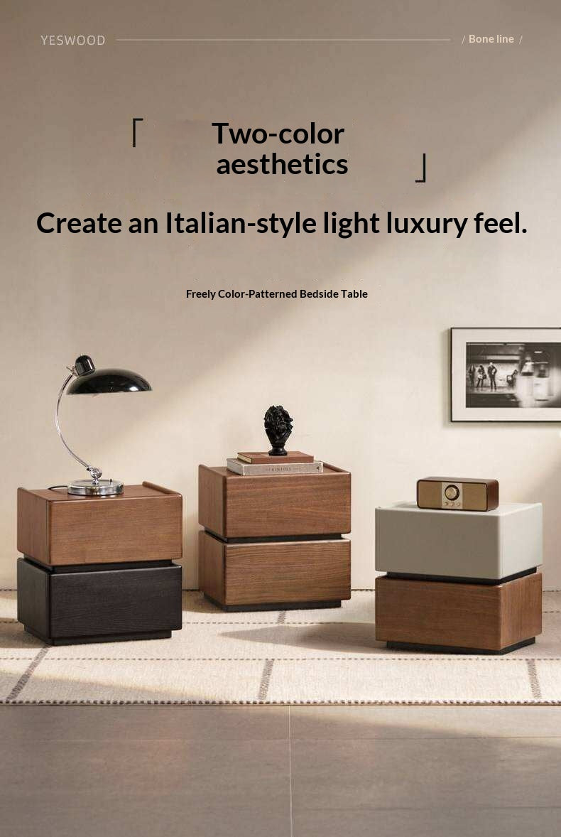 Black Walnut, Oak, Tulipwood Solid Wood, Solid Longan Hardwood Nightstand with Storage Drawer, Italian Style