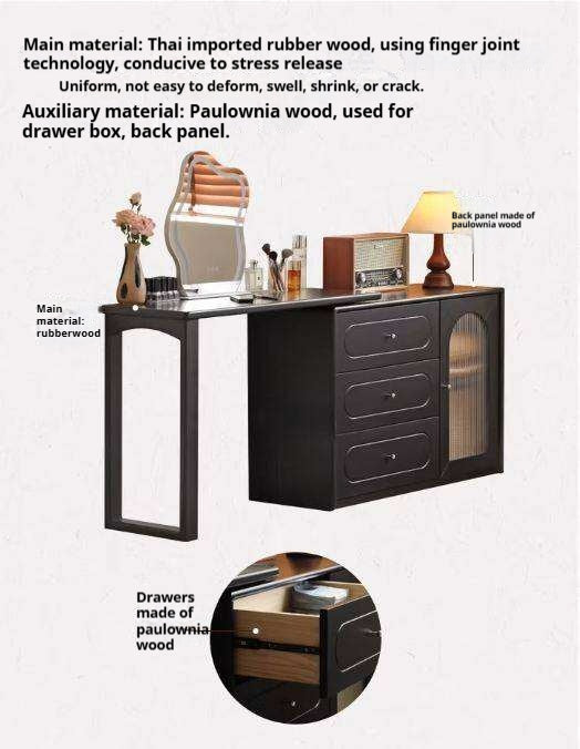 Solid RubberWood Retractable Vanity Table Retro Style.