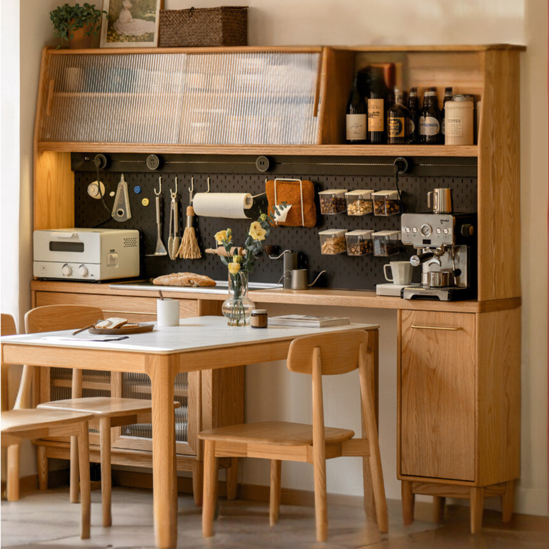 Oak solid wood ultra-thin multi-function dining sideboard integrated,