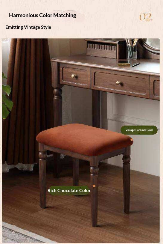 Black Walnut Solid Wood American Retro Style Makeup Stool