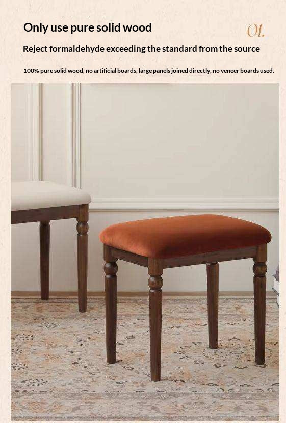 Black Walnut Solid Wood American Retro Style Makeup Stool
