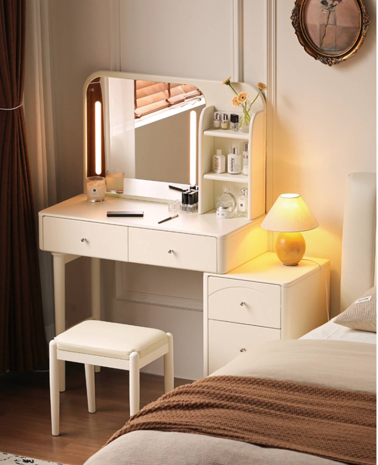 Solid Rubberwood Telescopic Multifunctional Dressing Table