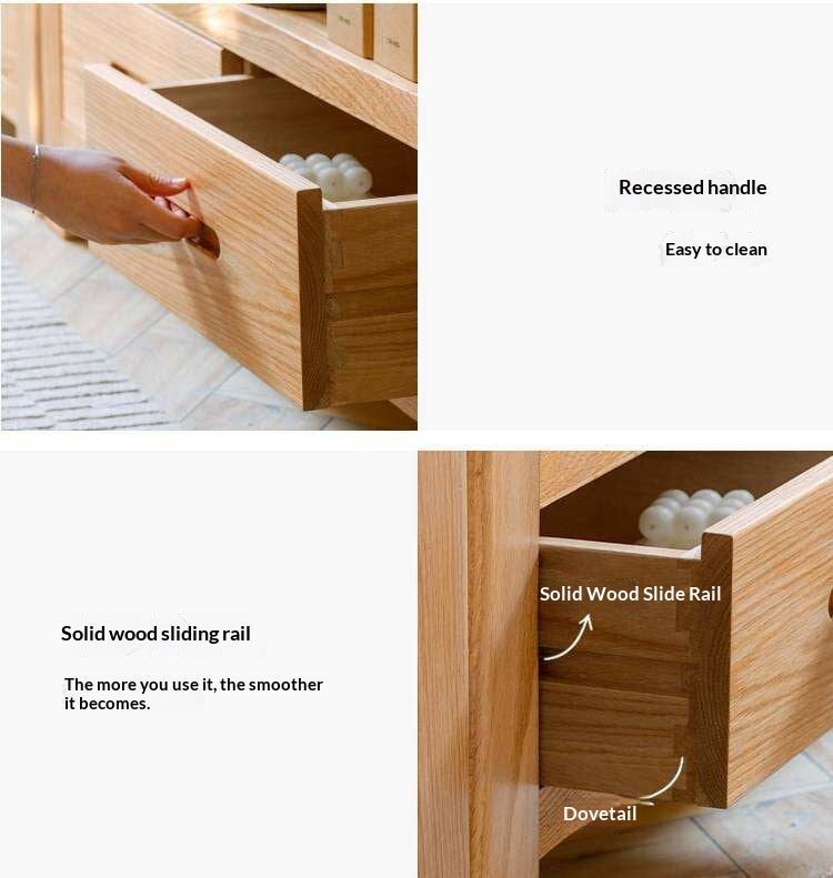 Oak, Solid Rubberwood Open Shelf Bookcase with Integrated Drawer