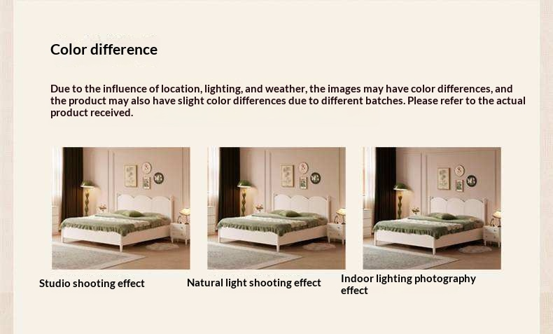 Rubberwood Solid Wood Bed with White Cream Style Large Box Frame