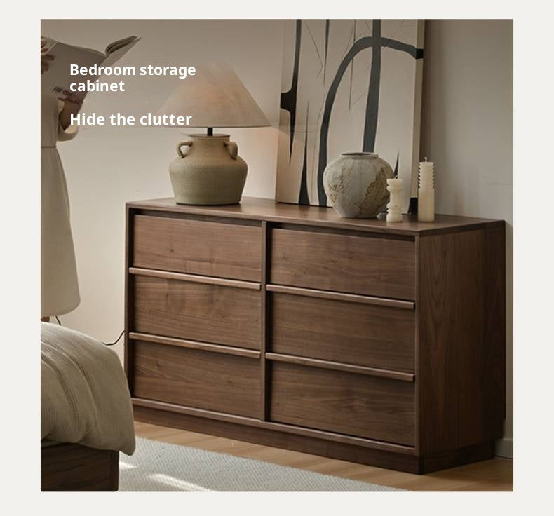 Black Walnut, Sandalwood, Oak Solid Wood Skeleton Line Chest of Drawers